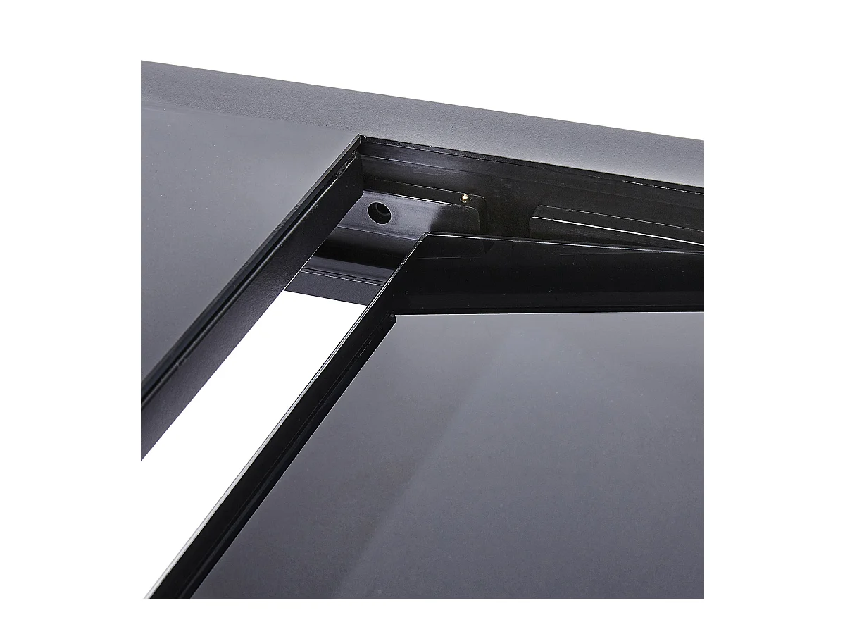 Table Modulo 4/8 personnes structure en aluminium noire, plateau en verre noir