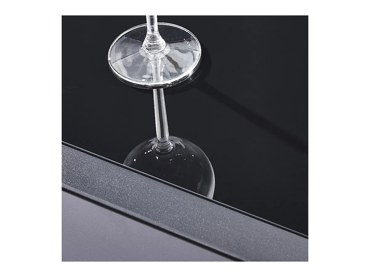 Table Modulo 4/8 personnes structure en aluminium noire, plateau en verre noir