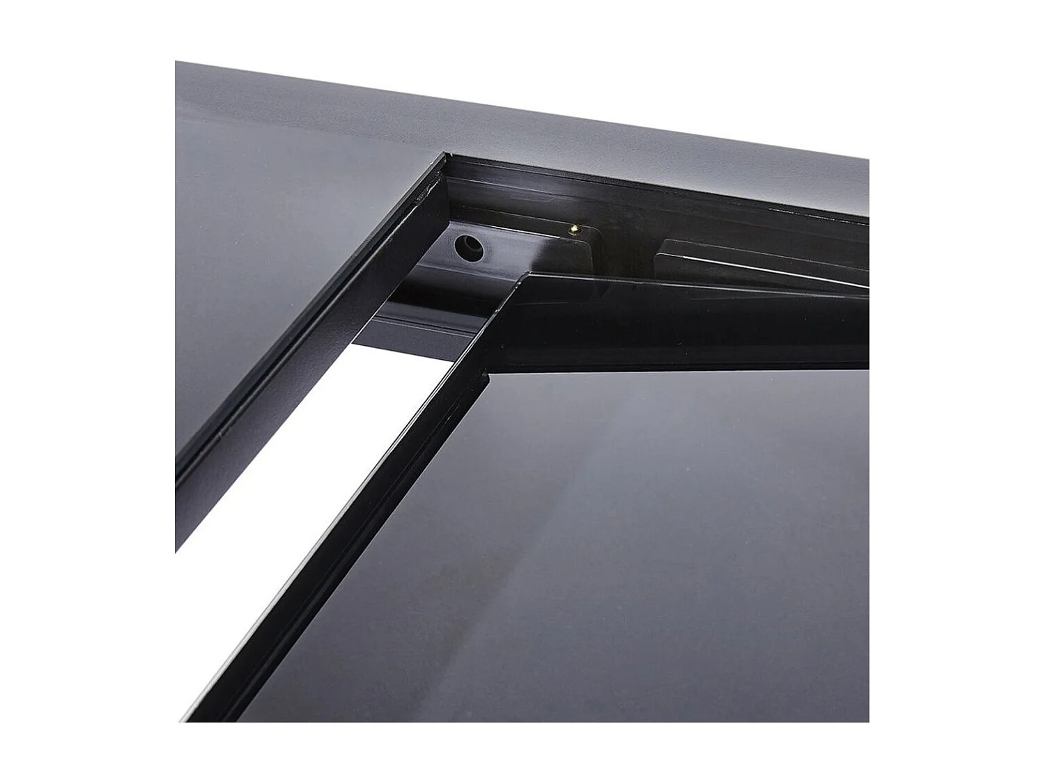 Table Modulo 4/8 personnes structure en aluminium noire, plateau en verre noir