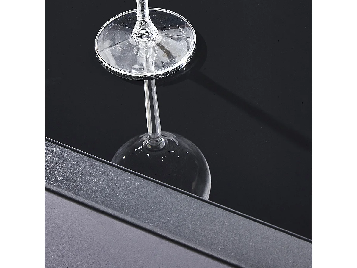 Table Modulo 4/8 personnes structure en aluminium noire, plateau en verre noir