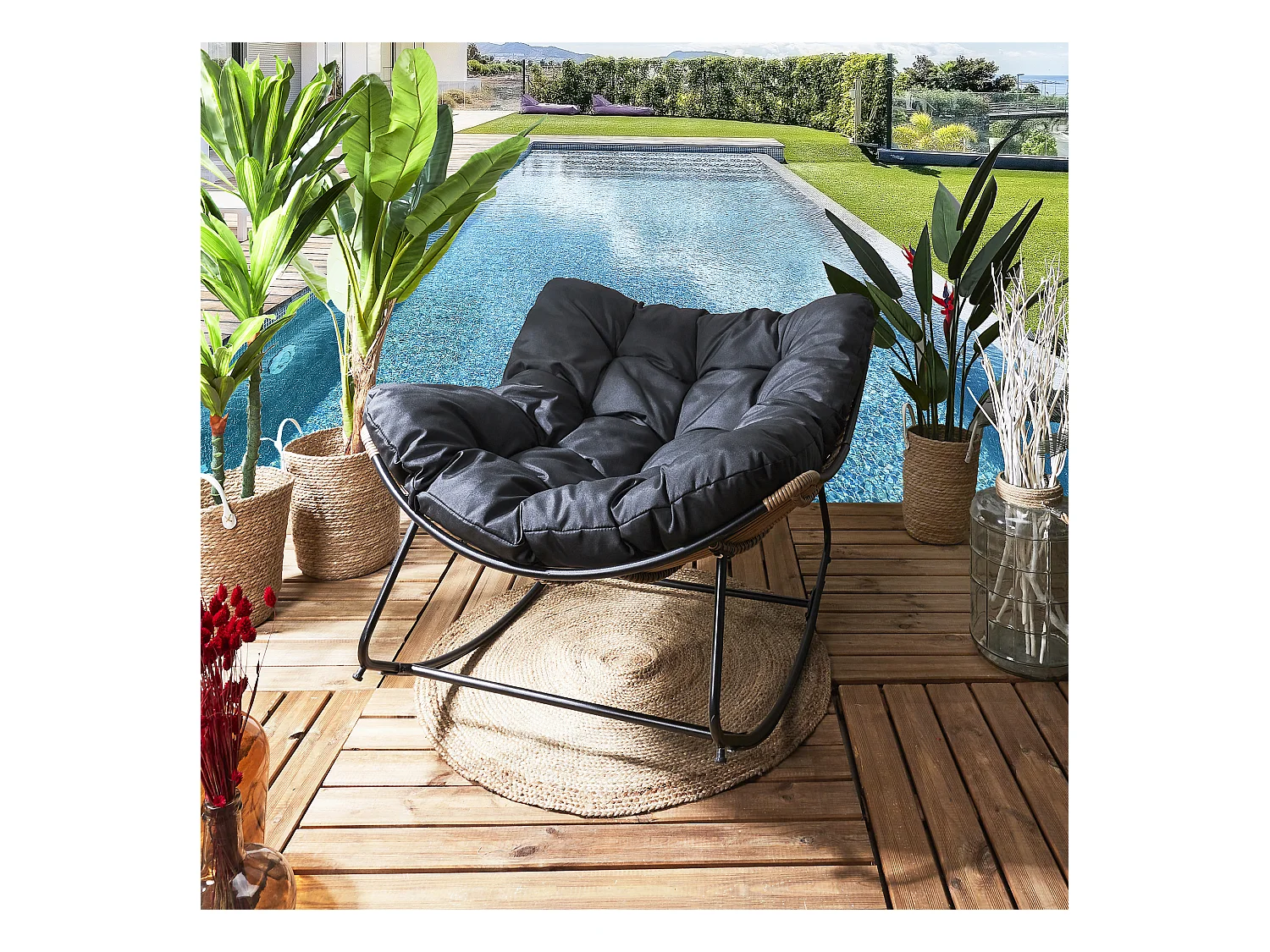 Fauteuil A Bacsule Tulum Coussin Noir Marron, Noir