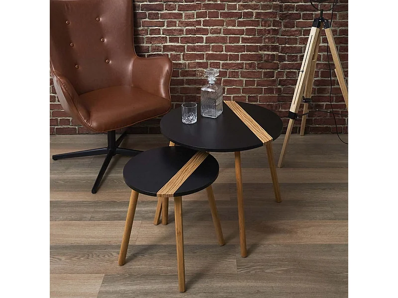 Table Gigogne Bicolore Relief Noir X2 Noir, Marron