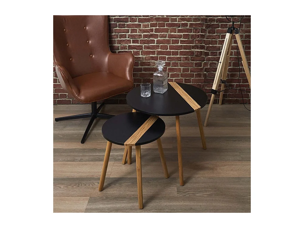 Table Gigogne Bicolore Relief Noir X2 Noir, Marron