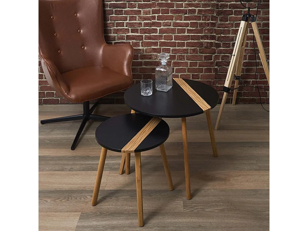 Table Gigogne Bicolore Relief Noir X2 Noir, Marron