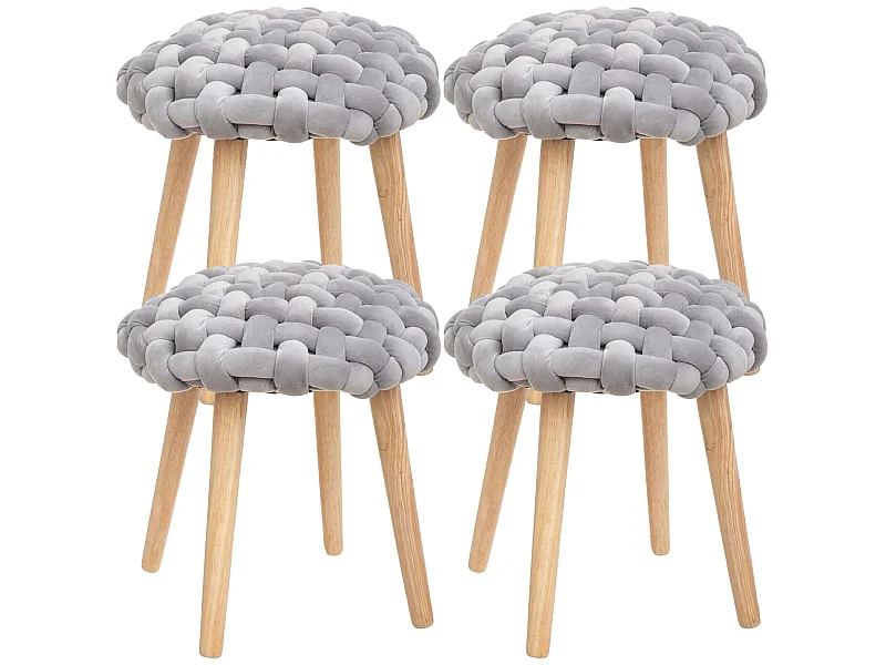 4x Tabourets De Tissus Tricotado, couleur jaune. 39x39x43
