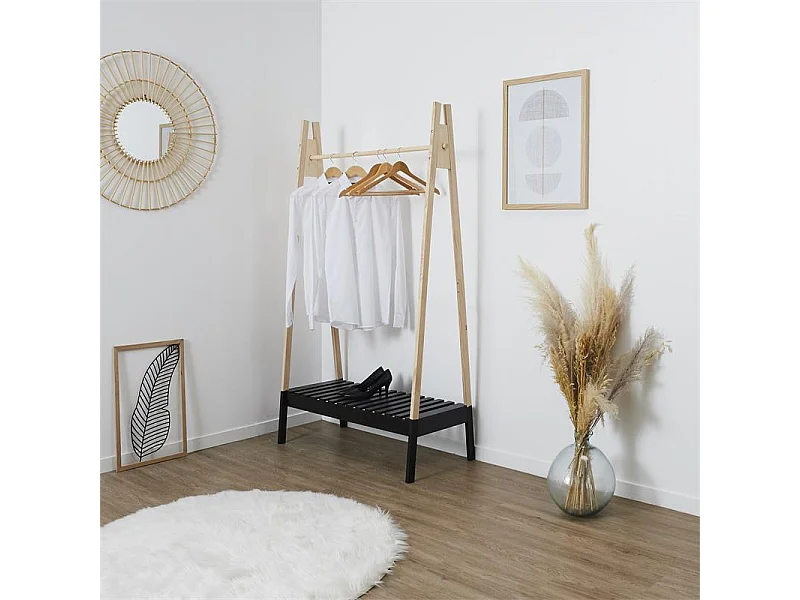 Kledingrek Hout "Grang" 170cm Zwart met Schoenenrek