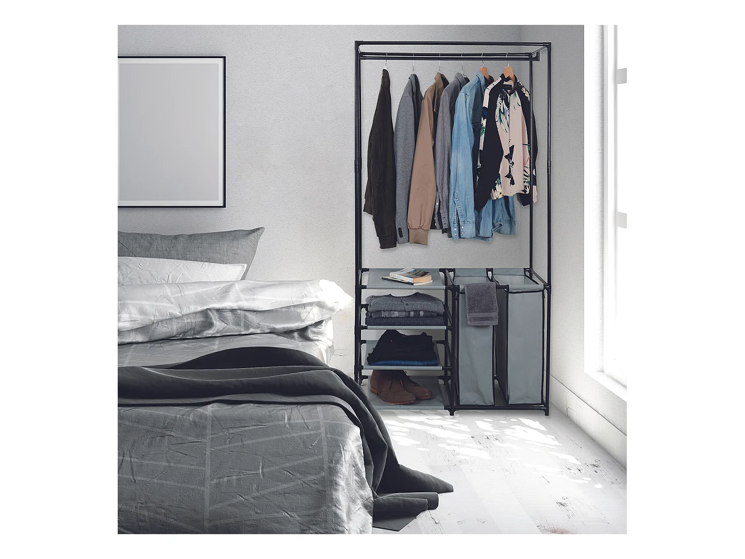 Portant Dressing Ouvert 87x43.5x163.5cm Gris, Noir