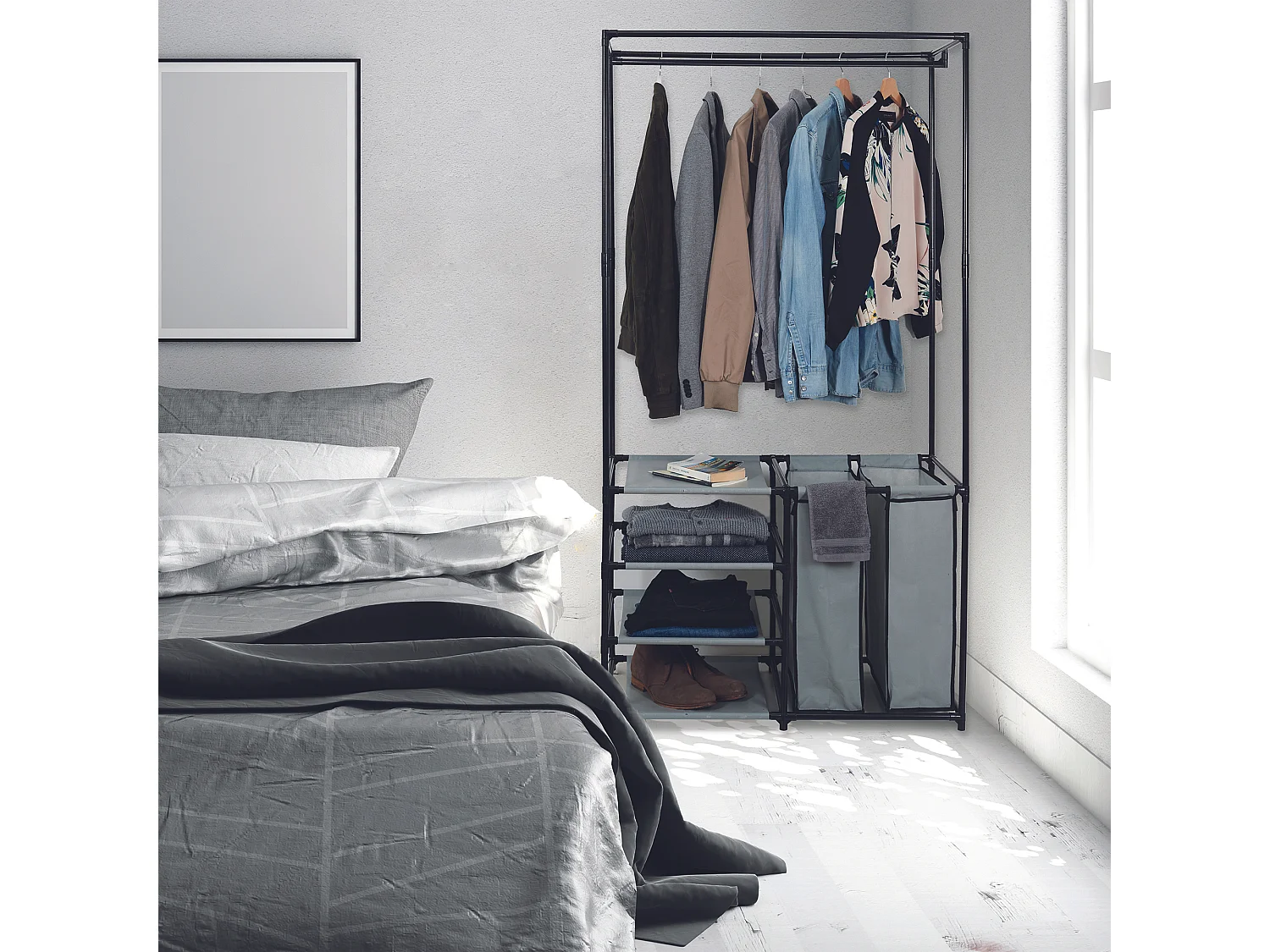 Portant Dressing Ouvert 87x43.5x163.5cm Gris, Noir