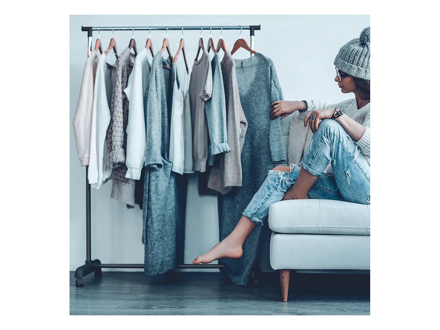 Portant Metal Roulette 80x43x160cm Noir