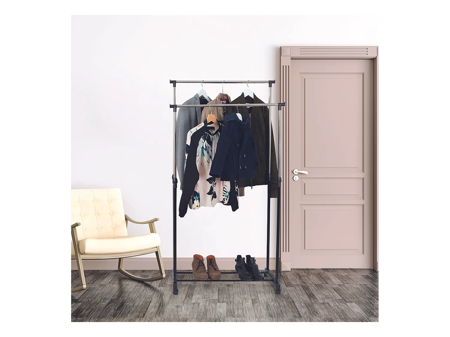 Portant Metal Roulette Double 80x43x160cm Noir