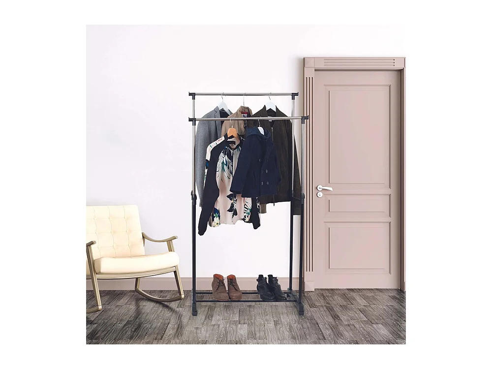 Portant Metal Roulette Double 80x43x160cm Noir