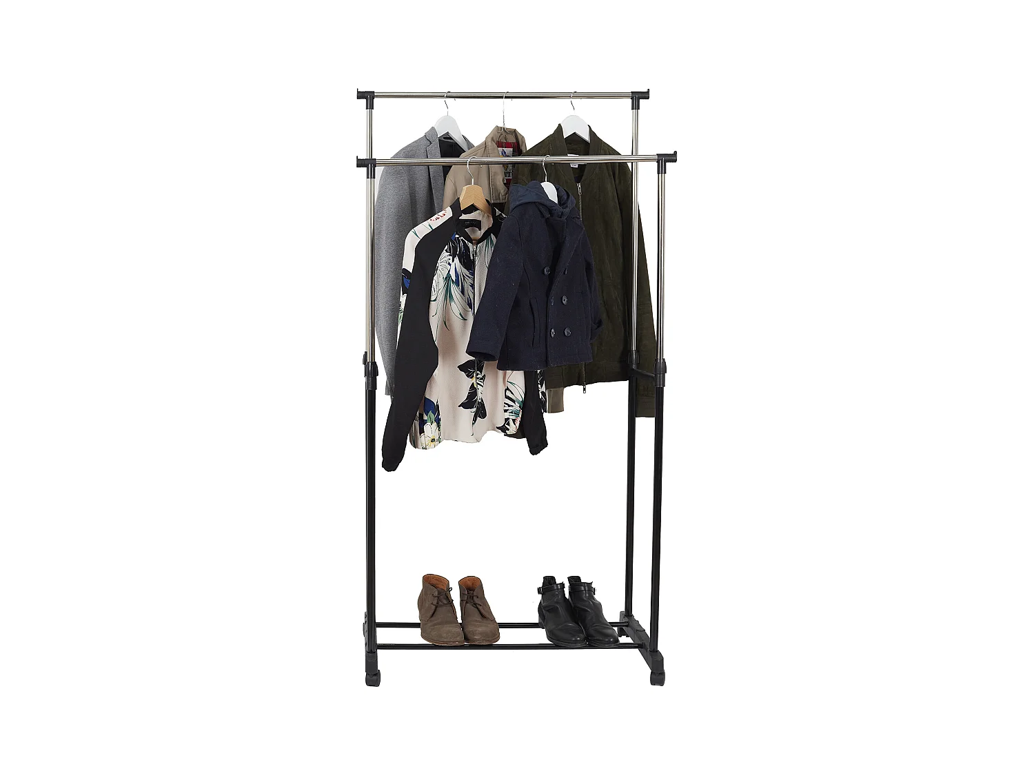 Portant Metal Roulette Double 80x43x160cm Noir