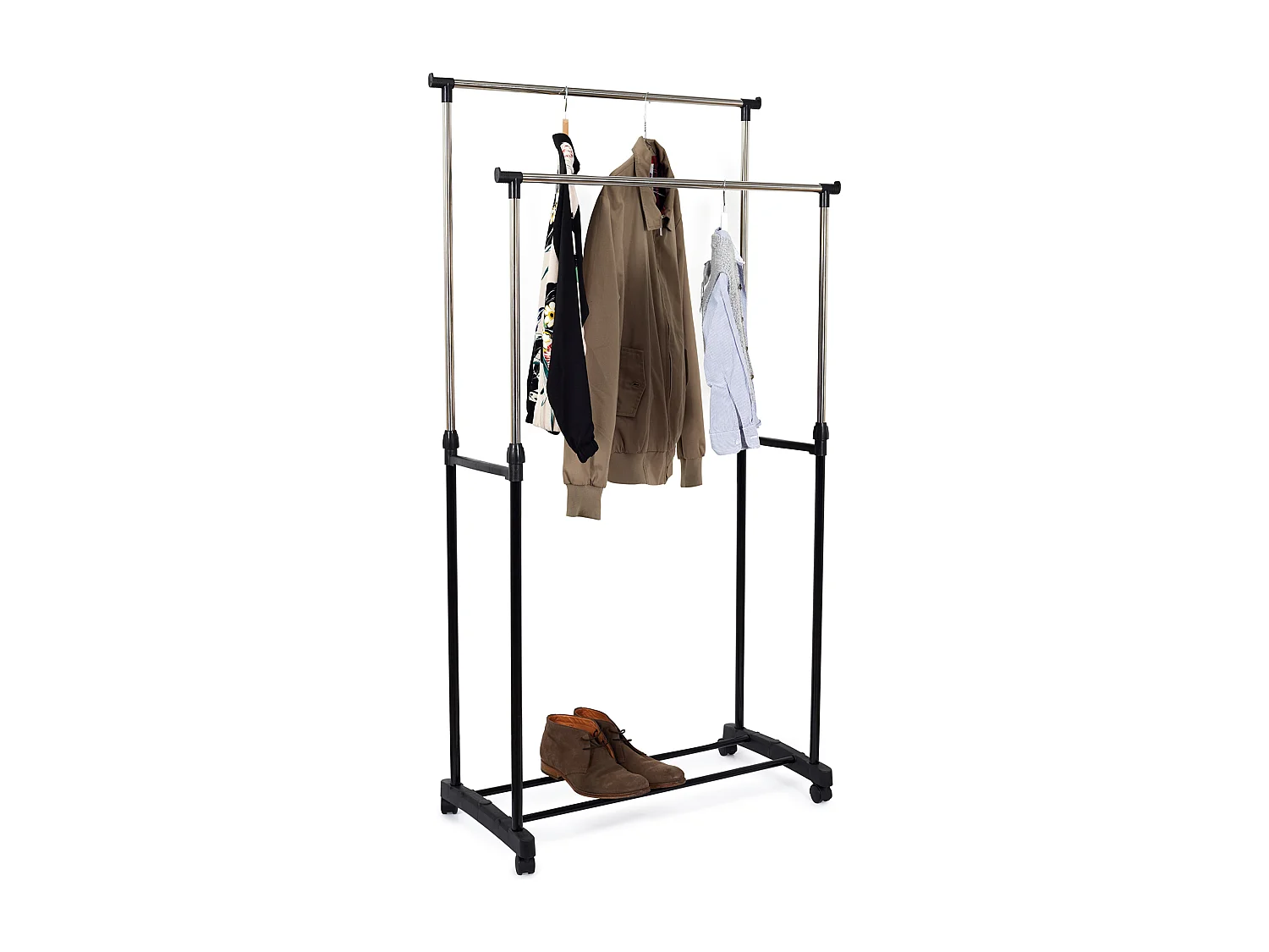 Portant Metal Roulette Double 80x43x160cm Noir