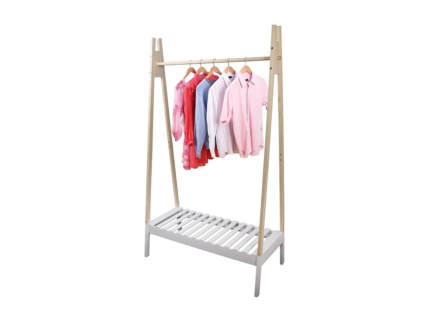 Portant A Vetements Bois Blanc 100x46x170cm Beige, Blanc