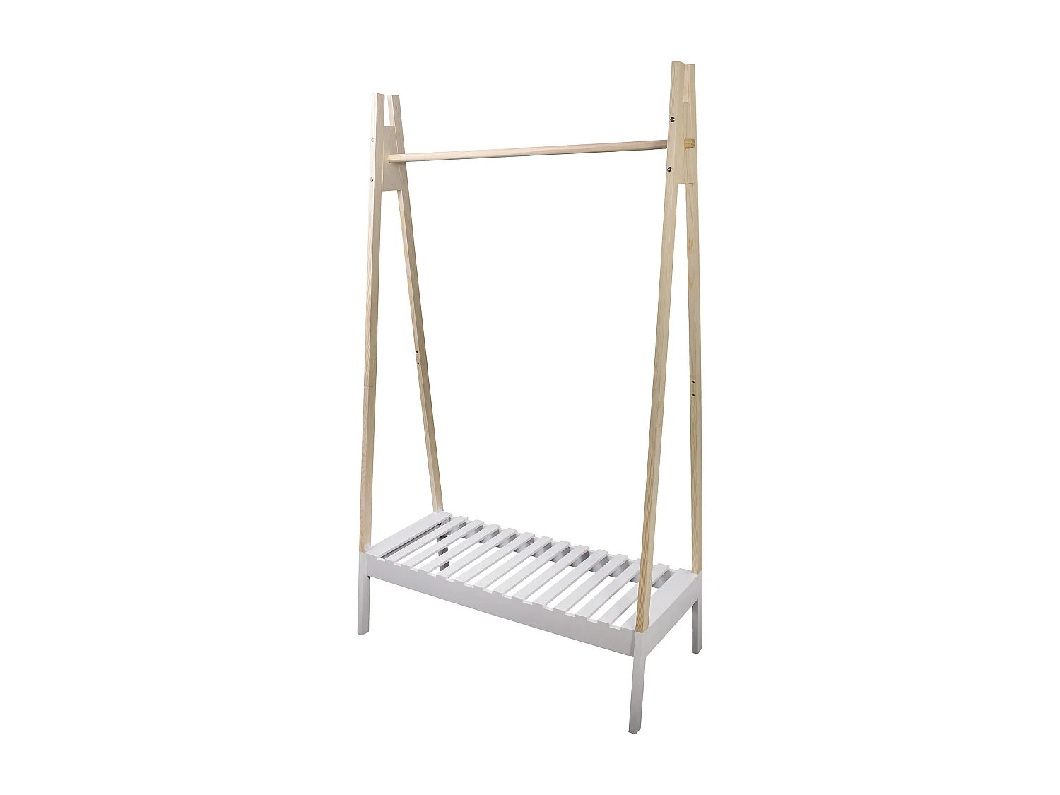 Portant A Vetements Bois Blanc 100x46x170cm Beige, Blanc
