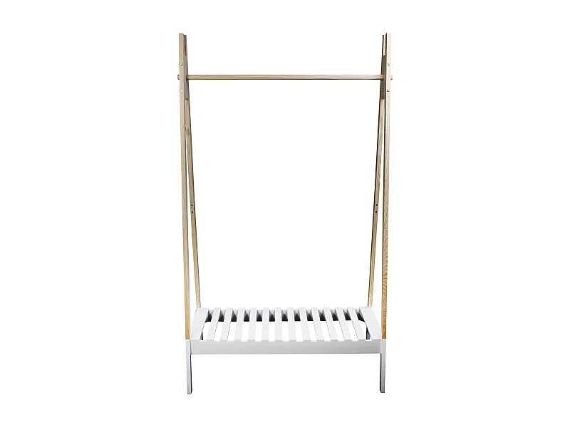 Portant A Vetements Bois Blanc 100x46x170cm Beige, Blanc