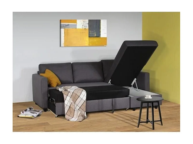 Canapé d'angle convertible réversible 3 places - Tissu gris - Contemporain - L 222 x P 150 x H 86 cm - CATS