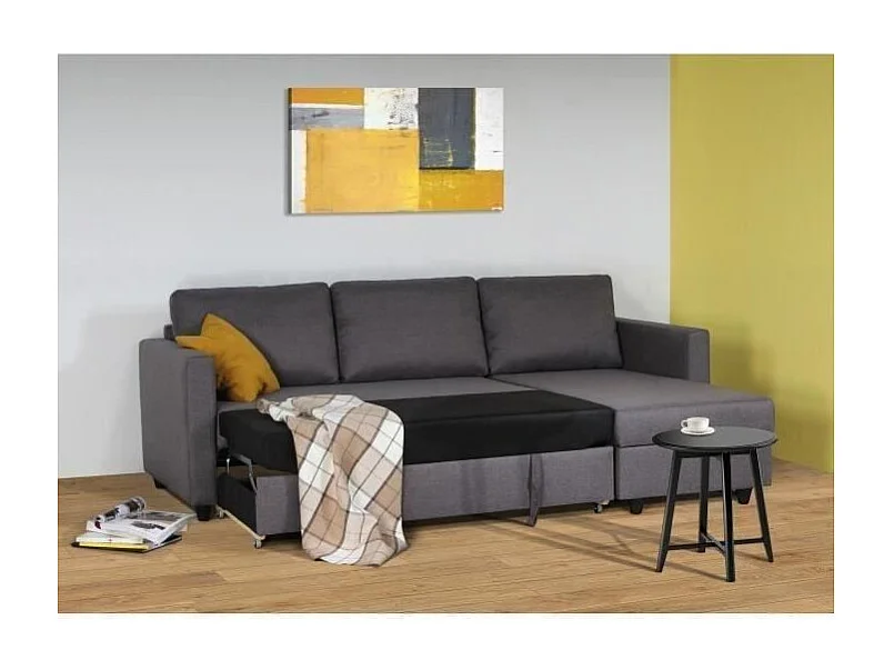 Canapé d'angle convertible réversible 3 places - Tissu gris - Contemporain - L 222 x P 150 x H 86 cm - CATS