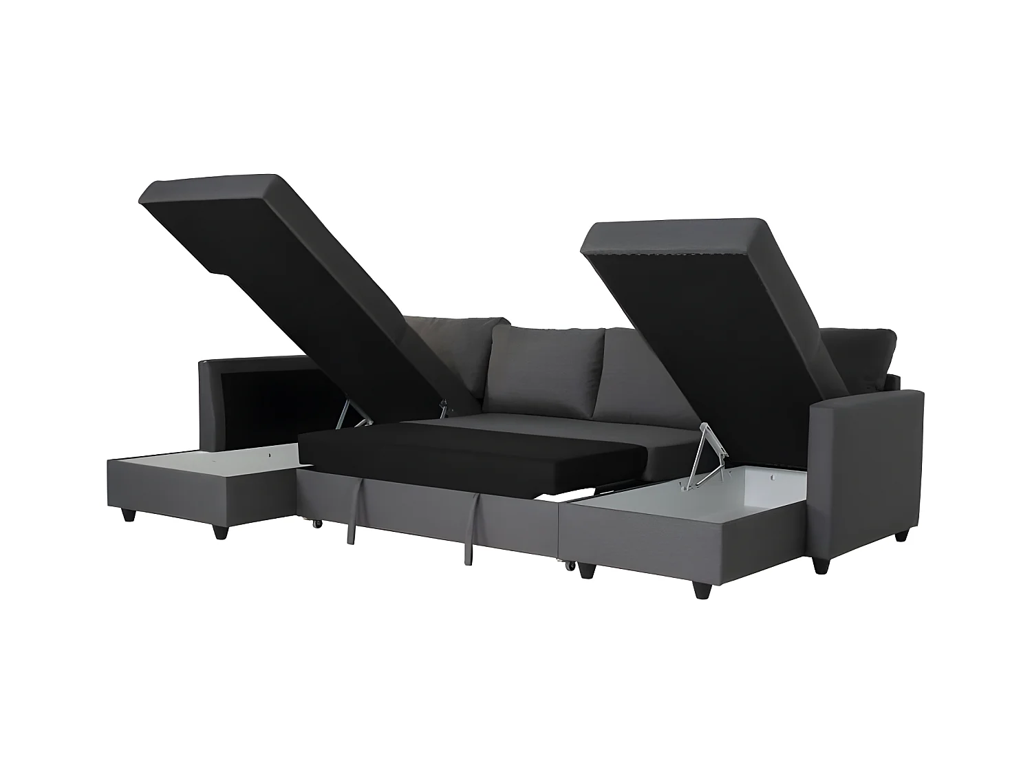 Canape dangle panoramique convertible reversible - Tissu gris - L 292 x P 187 x H 86 cm - CATS