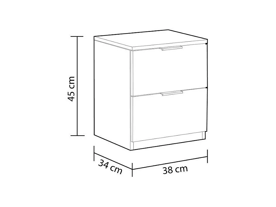 Nachttisch 2 Schubladen weißes 45x38x34cm