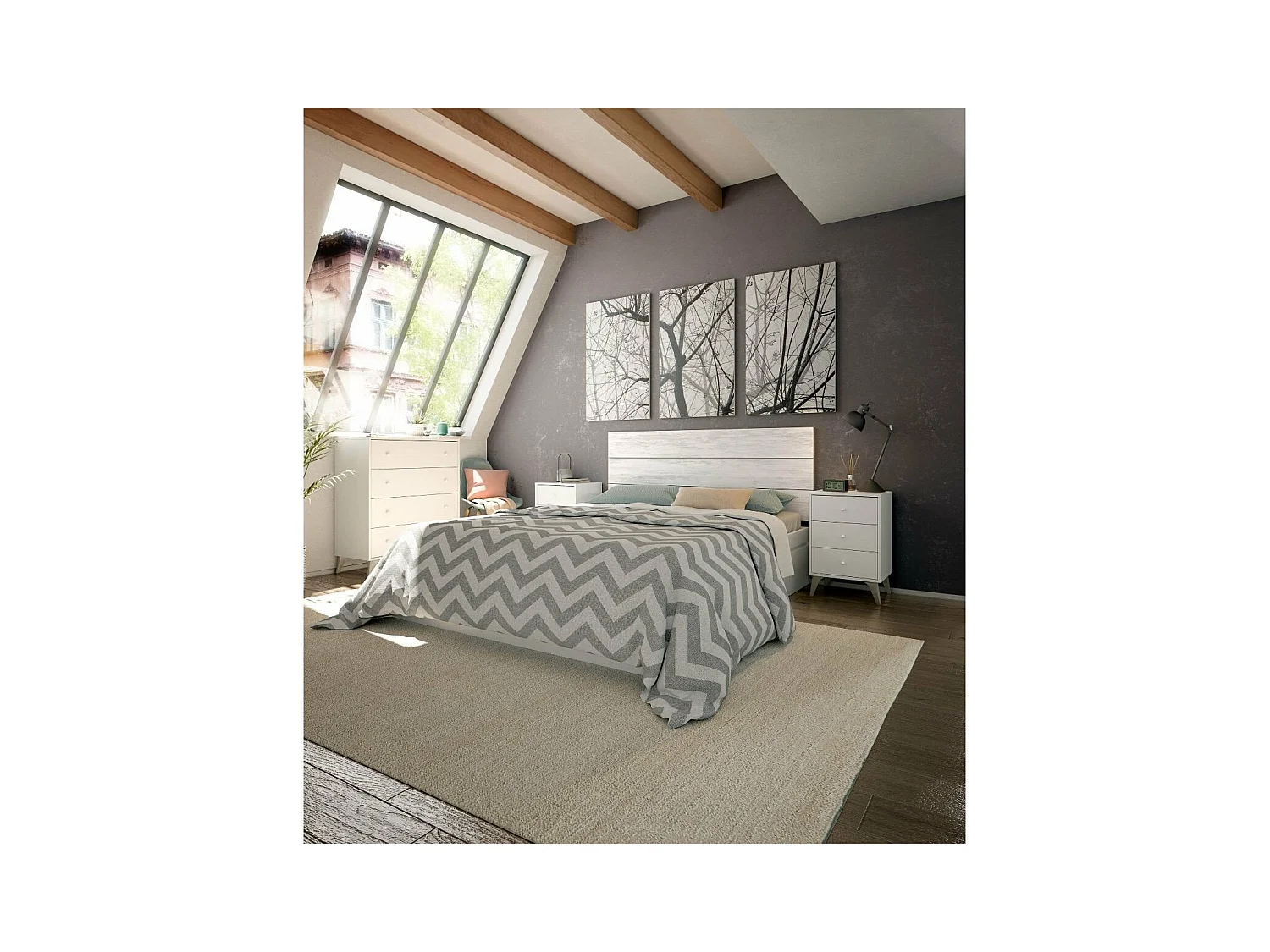 Comodino 3 cassetti truciolato bianco 56x40x33,5cm