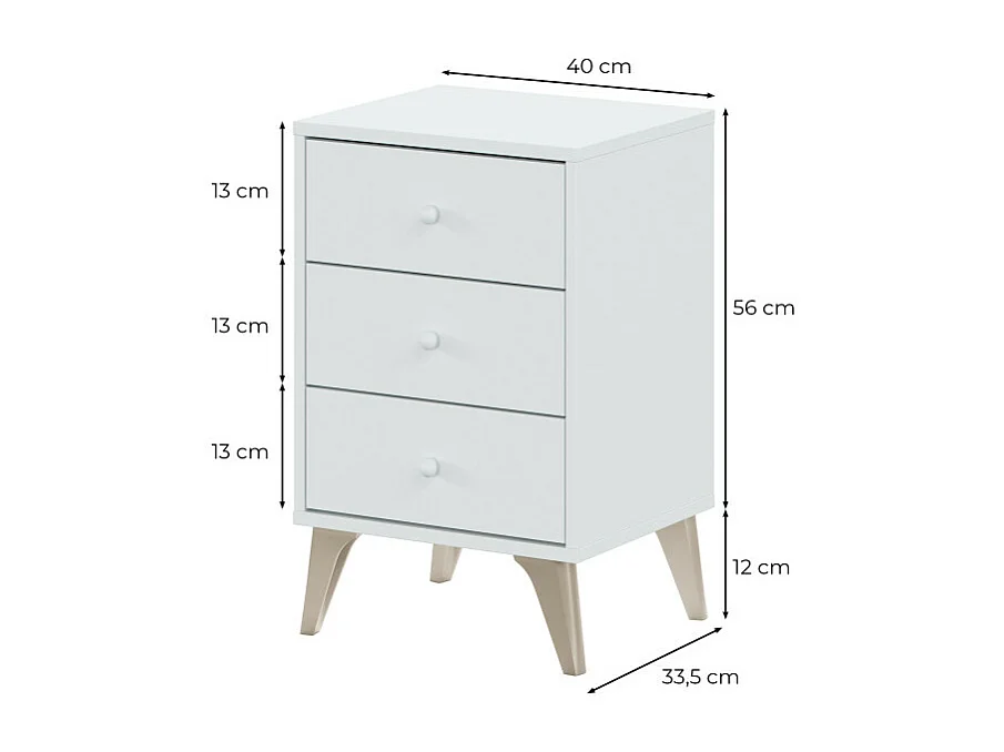 Mesita 3 cajones aglomerado blanco 56x40x33,5cm