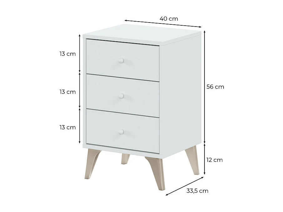 Mesita 3 cajones aglomerado blanco 56x40x33,5cm