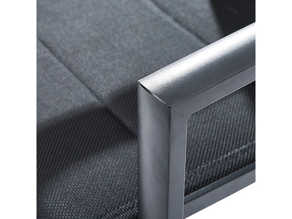 Ensemble MODULO 4/8p en aluminium noir et verre trempé modulable et 4 fauteuils