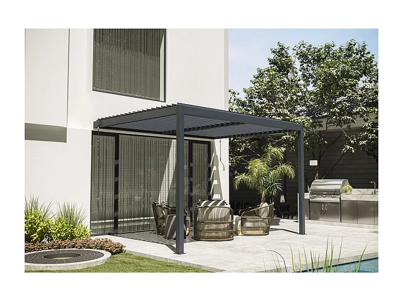 Pergola bioclimatique adossée avec led "Windsor" - 3 x 4 m - Anthracite