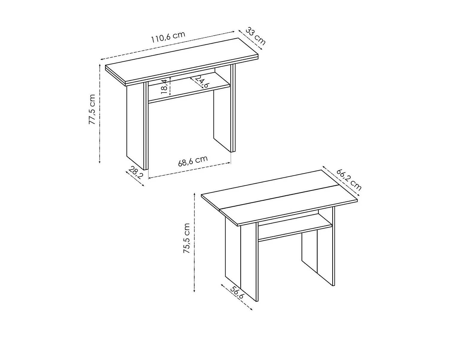 Mesa consola extensible Taly blanco 77,5x110,6x33-66,2 cm