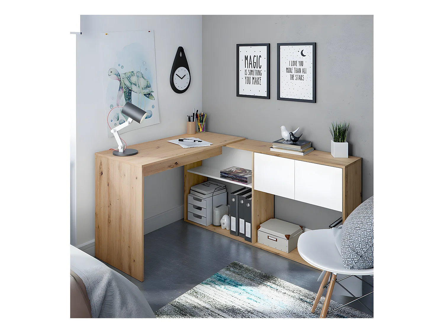 Escritorio multiposición con biblioteca - L108 cm