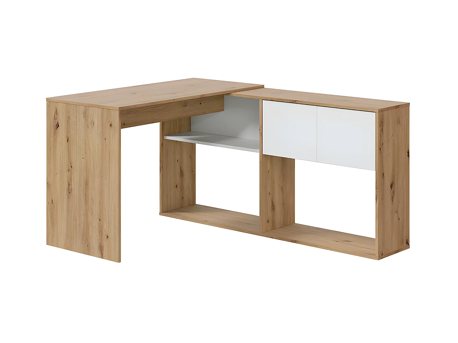 Bureau d'angle modulable 2 portes décor blanc et chêne artisan- L108 cm