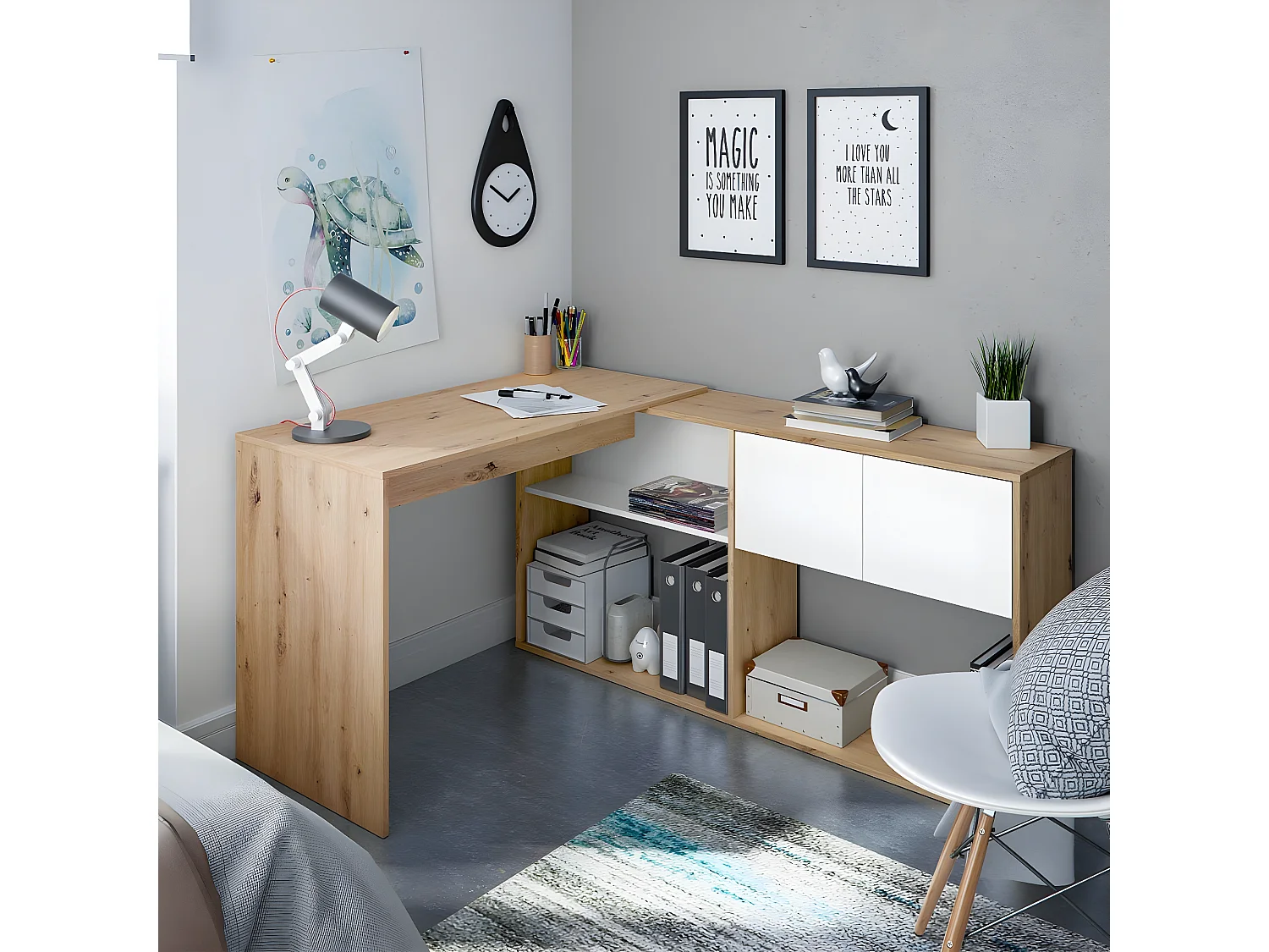 Escritorio multiposición con biblioteca - L108 cm