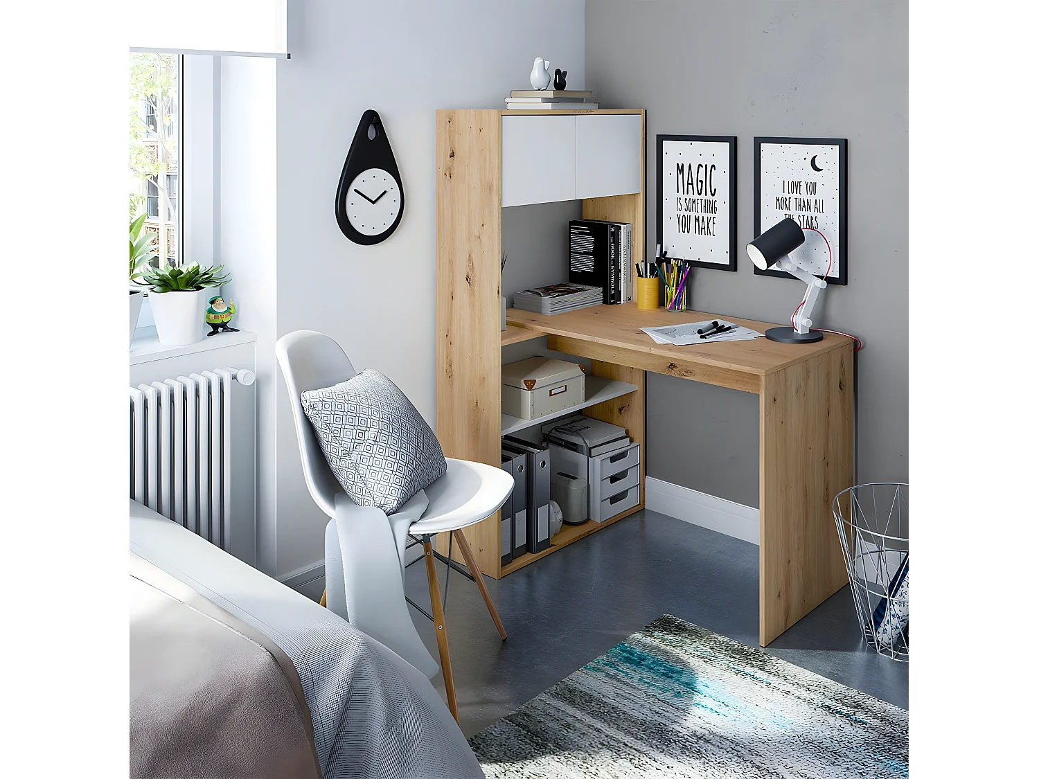 Escritorio multiposición con biblioteca - L108 cm