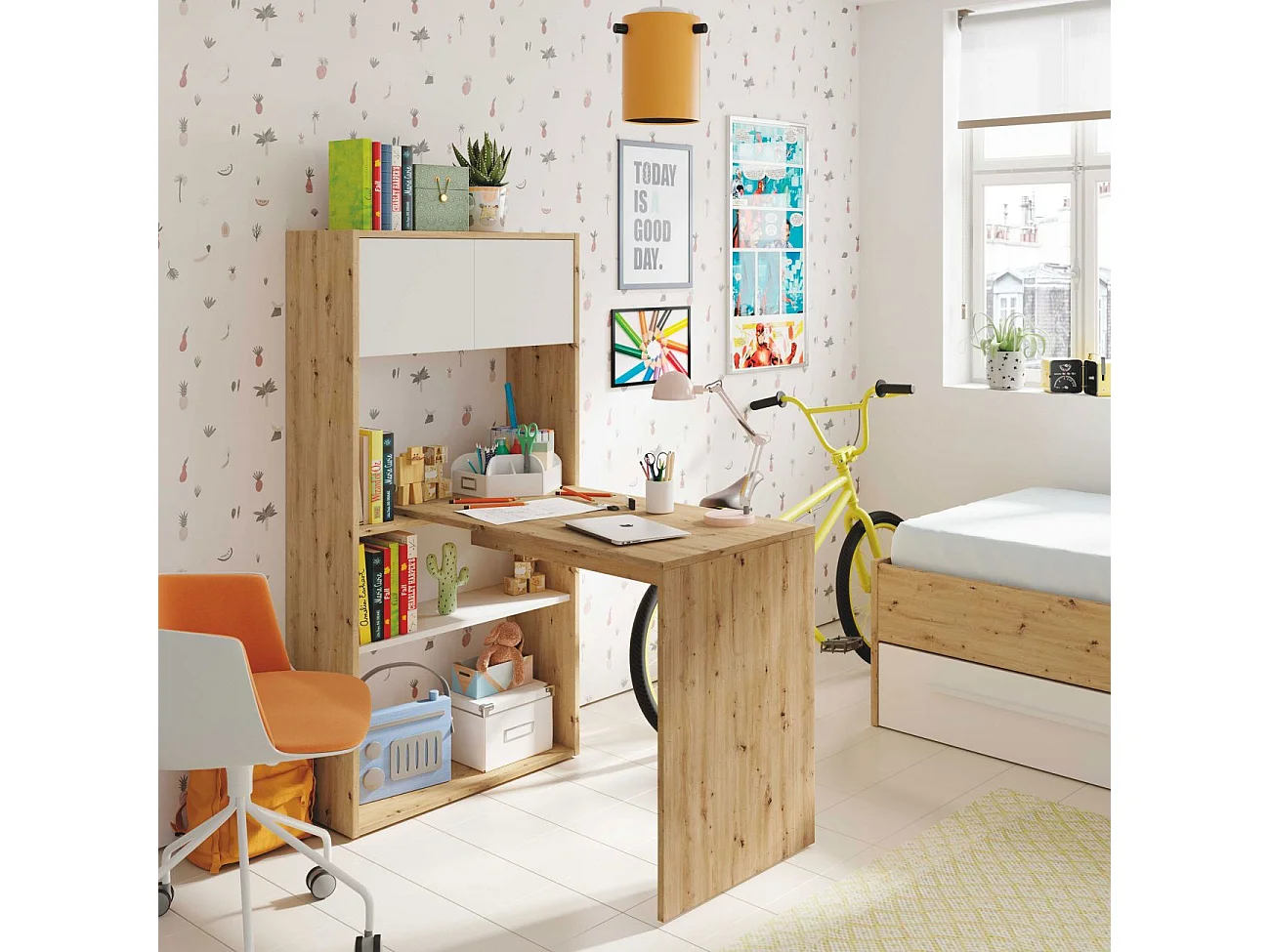 Scrivania multiposizione con libreria - L108 cm