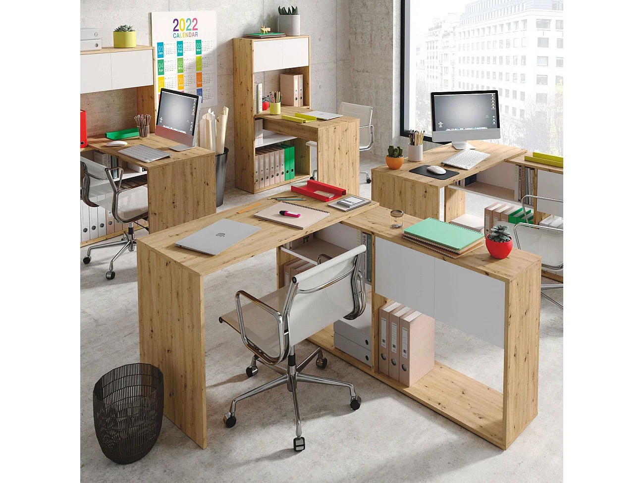 Scrivania multiposizione con libreria - L108 cm