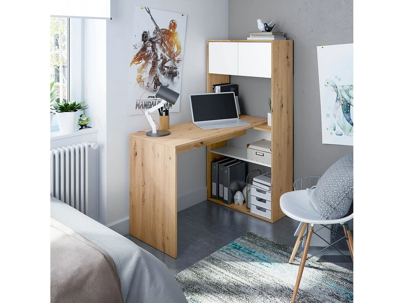 Scrivania multiposizione con libreria - L108 cm