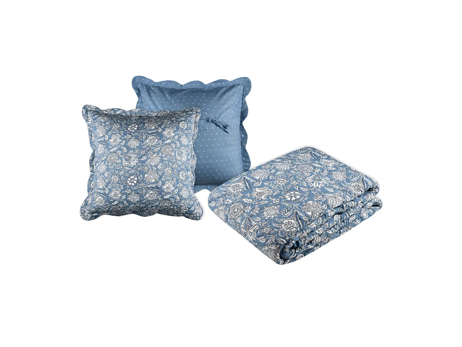 Wende-Set aus Boutis und Kissenbezügen im Blumenstil