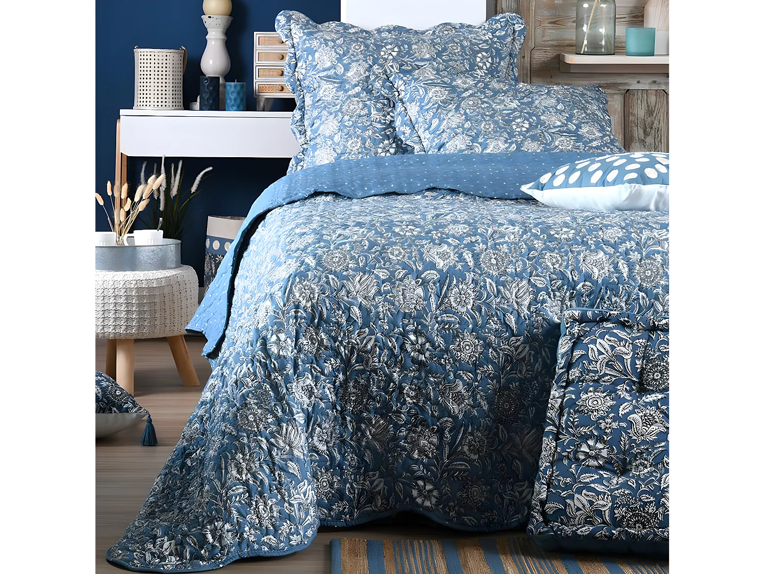 Juego de sábanas y fundas de almohada reversibles de estilo floral