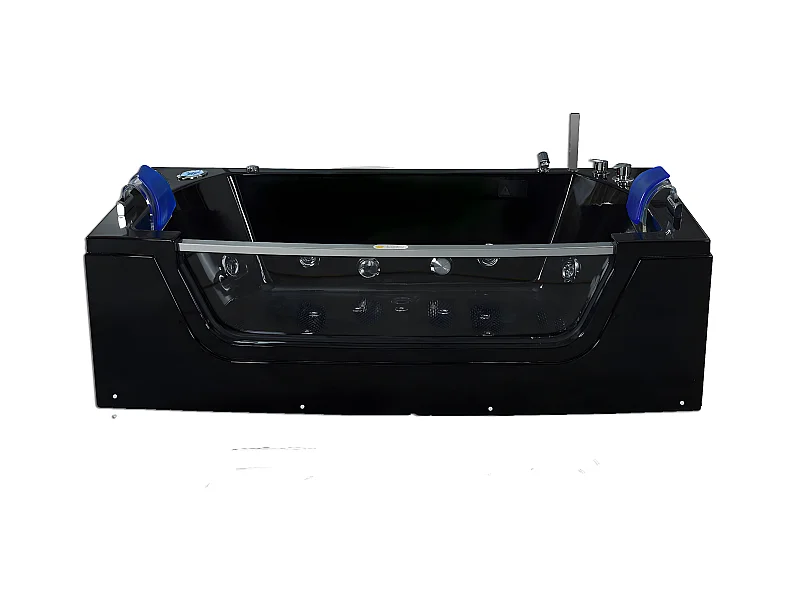 Whirlpoolbadewanne 180 x 90 cm Schwarz mit Frontglas 14 Düsen - Cherry