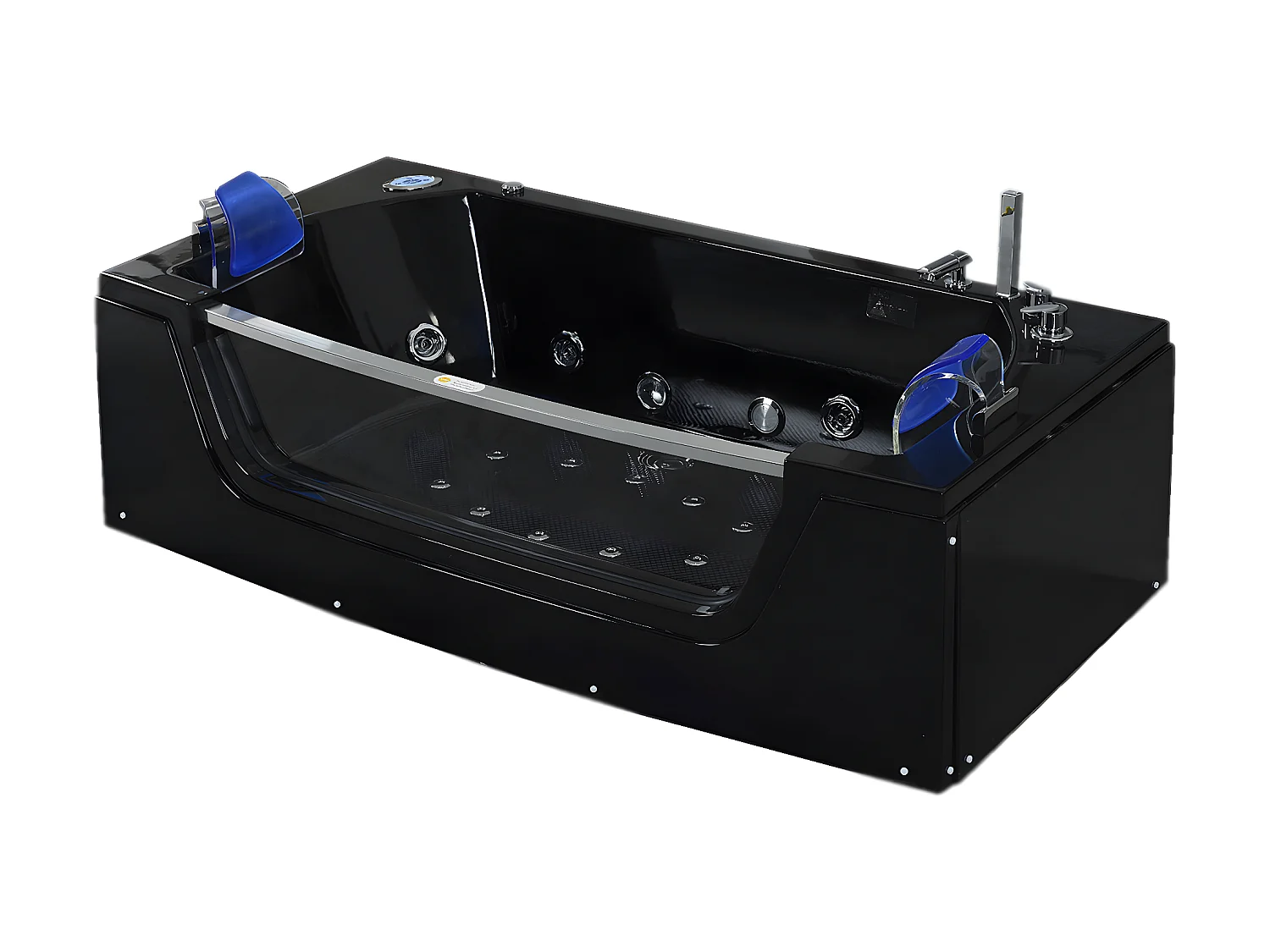 Whirlpoolbadewanne 180 x 90 cm Schwarz mit Frontglas 14 Düsen - Cherry