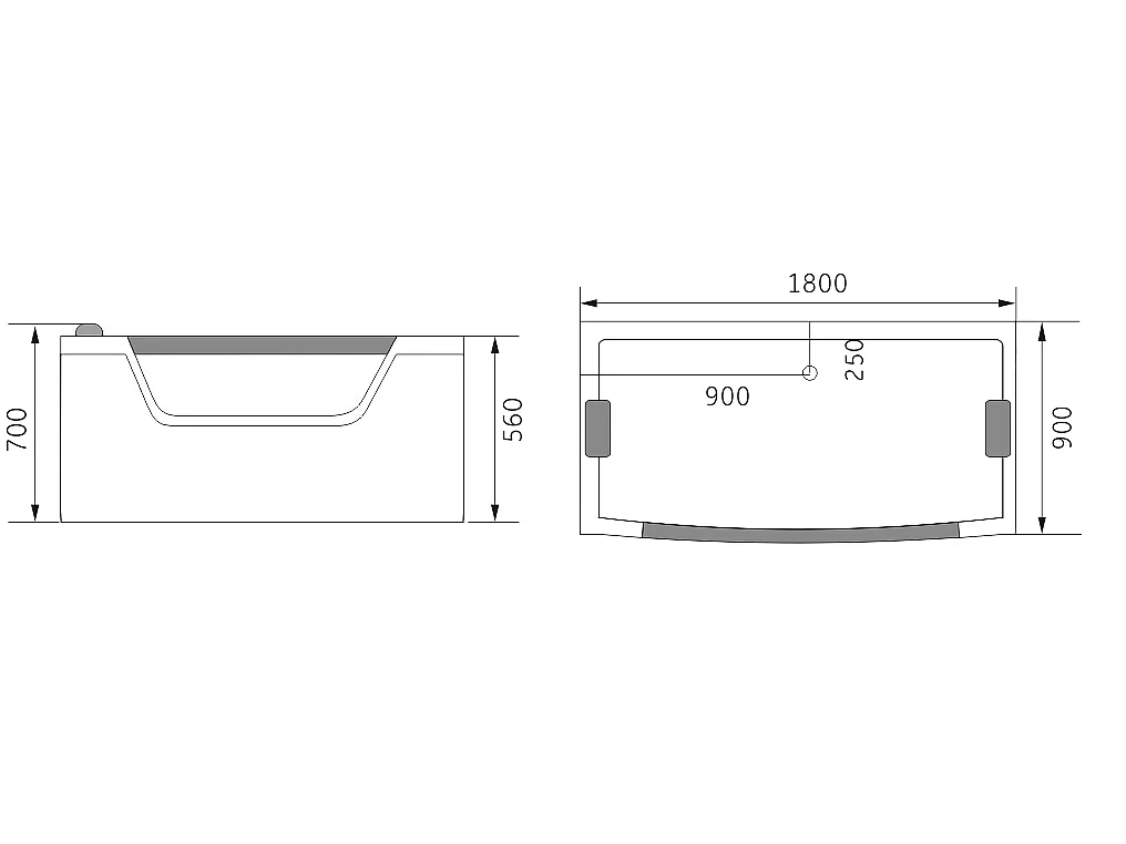 Baignoire hydromassage noir Chromothérapie 180 X 90 cm 14 jets – Cherry
