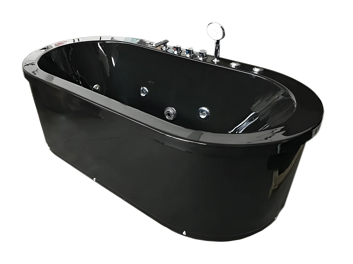 Vrijstaand ovaal zwart whirlpoolbad 185 x 95 cm 10 jets – Berry