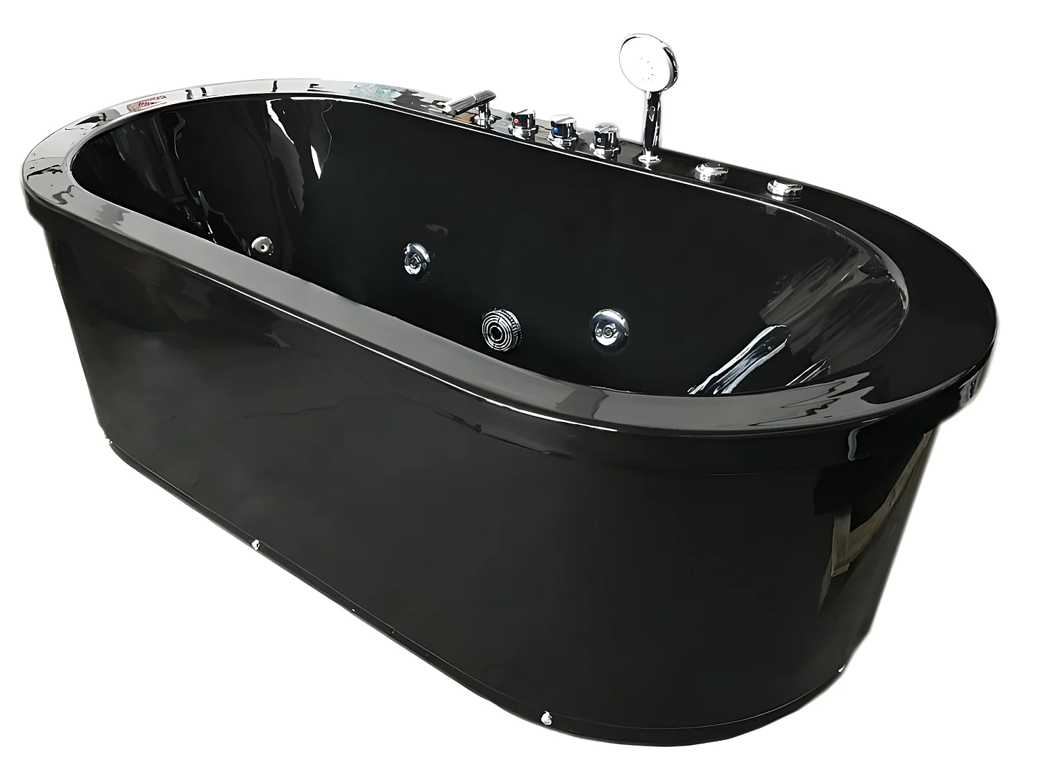 Vrijstaand ovaal zwart whirlpoolbad 185 x 95 cm 10 jets – Berry
