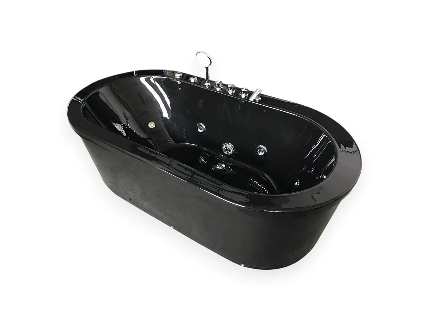 Vrijstaand ovaal zwart whirlpoolbad 185 x 95 cm 10 jets – Berry