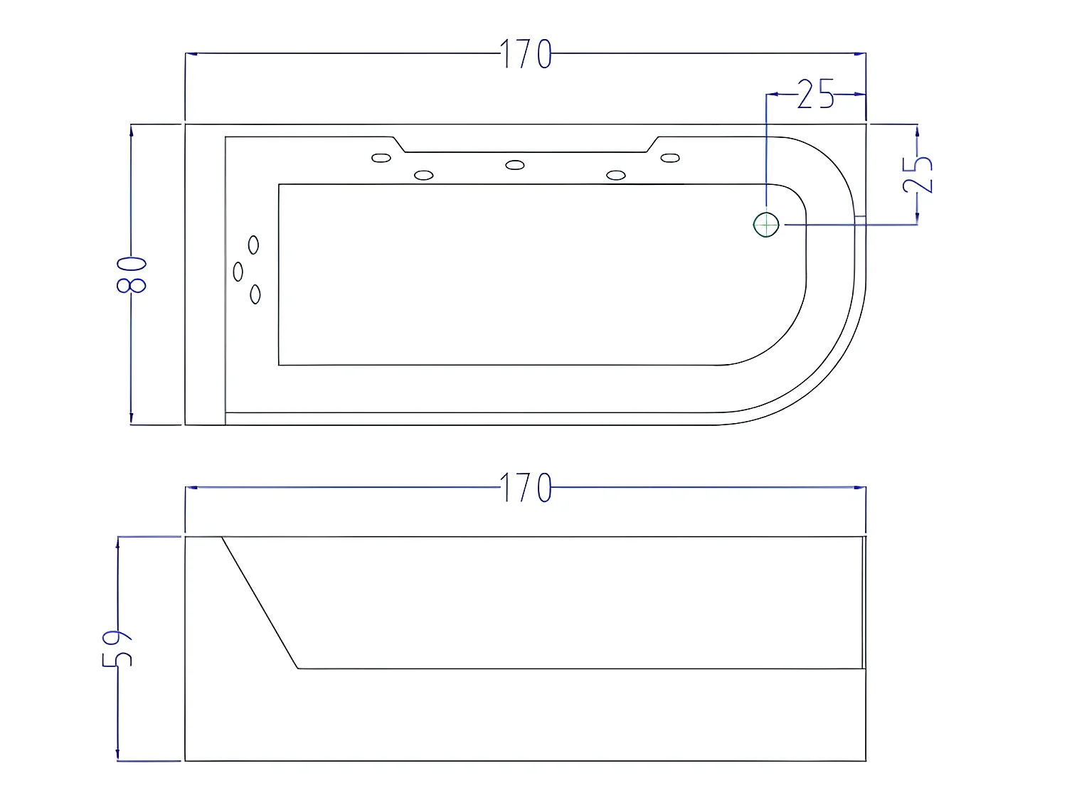 Banheira hidromassagem com vidro panorâmico 170 X 80 cm 6 jatos - Lotus