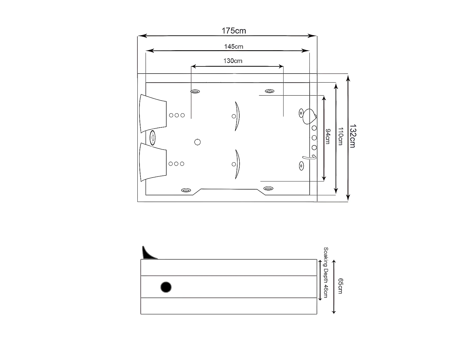 Whirlpoolbadewanne 175 x 132 cm weiß Doppelpumpe 14 Düsen - Fleur