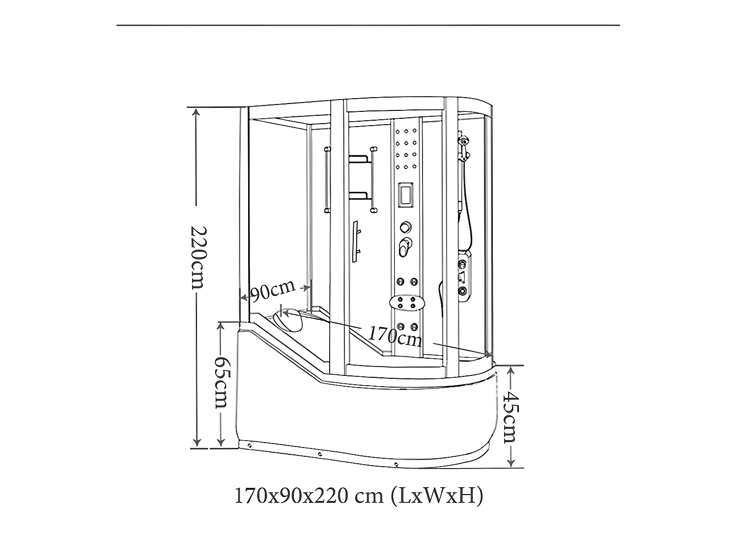 Duschbadewanne Weiße 170 x 90 cm Chromotherapie - Ocean