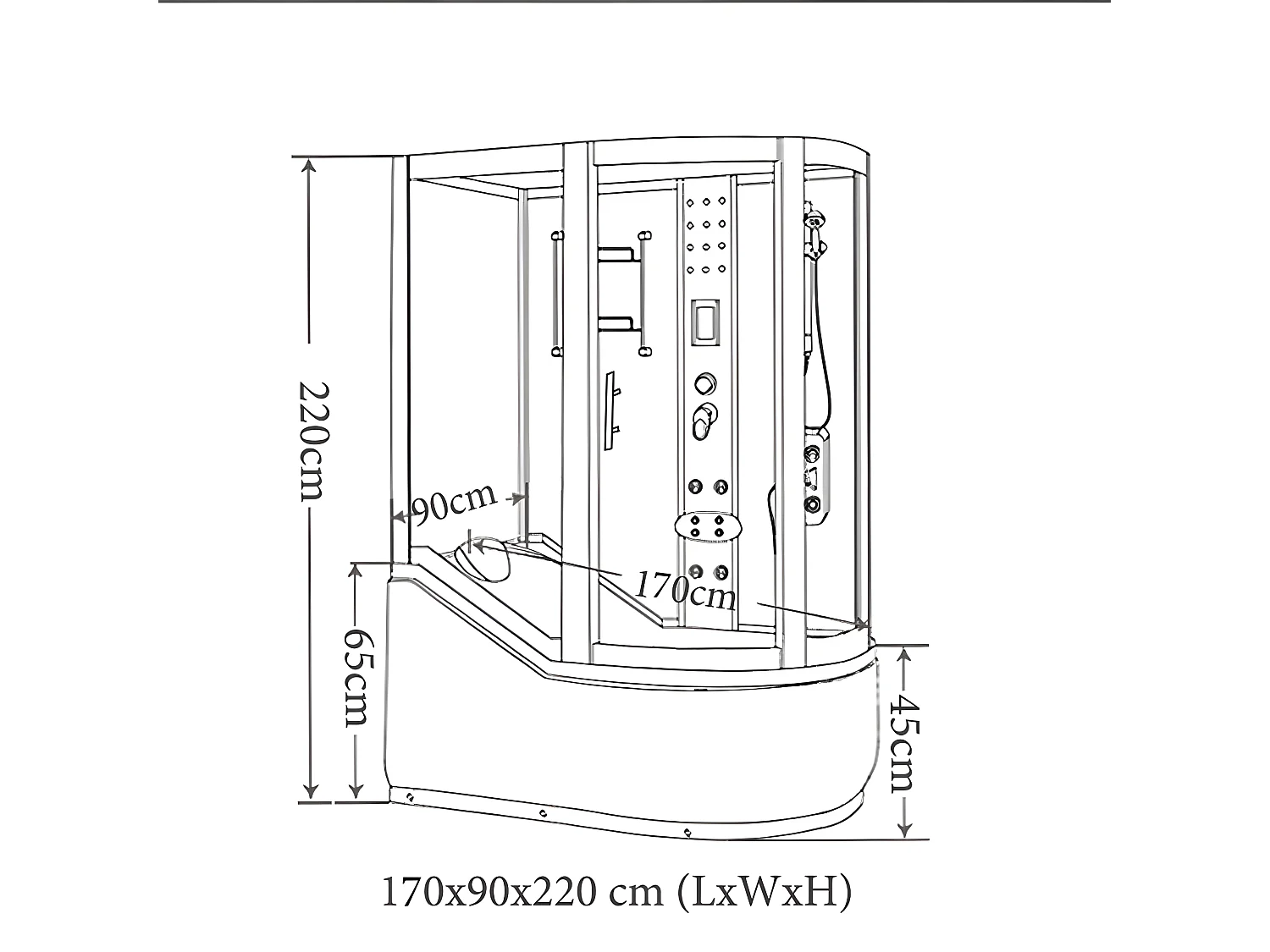 Baignoire-douche d’hydromassage Chromothérapie 170 X 90 cm – Ocean