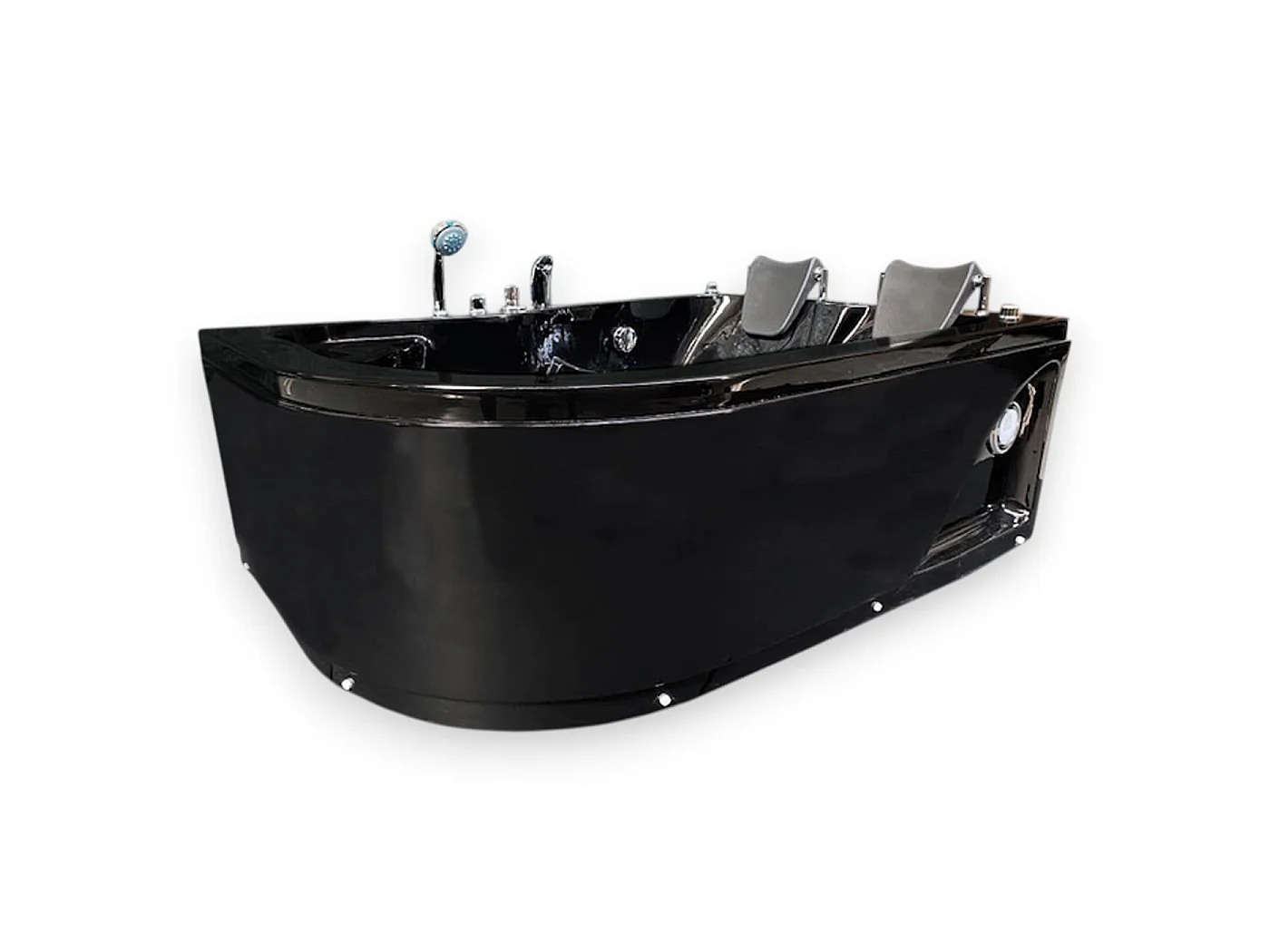 Schwarze Whirlpool-Badewanne für 2 Personen 170 x 115 cm, 15 Düsen – Black Dahlia